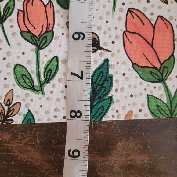 Handmade 8"x8" painted canvas panel pink spring tulip greenery - Picture 2 of 3